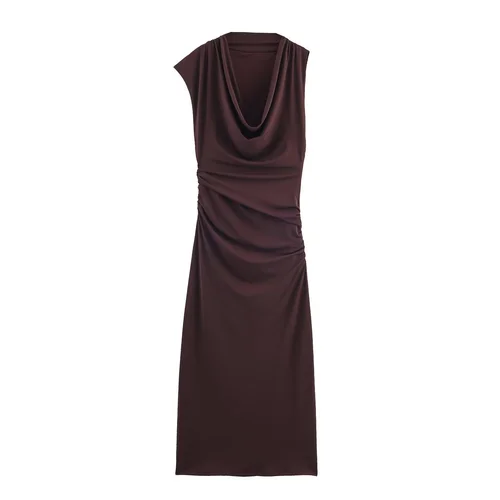 Women's Midi Dress Pleated Classic European Style KUN-00096