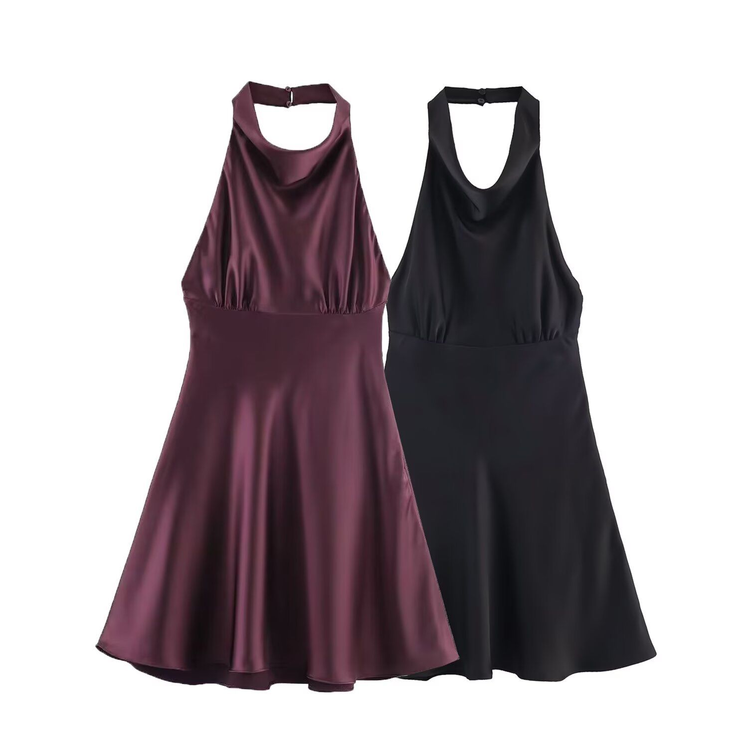 Silk Satin Mini Dress Classic Versatile KUN-00088