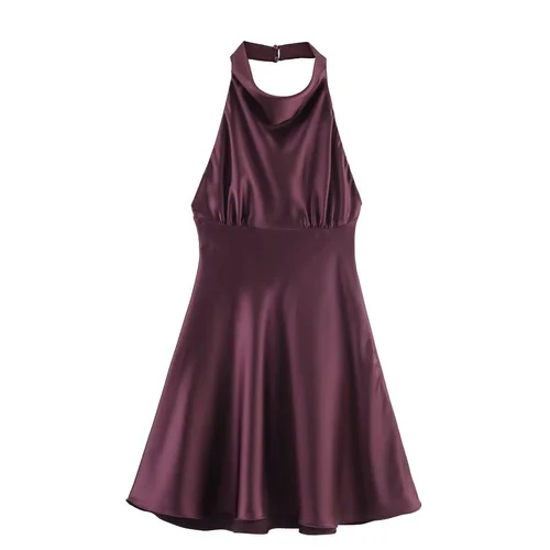 Silk Satin Mini Dress Classic Versatile KUN-00088