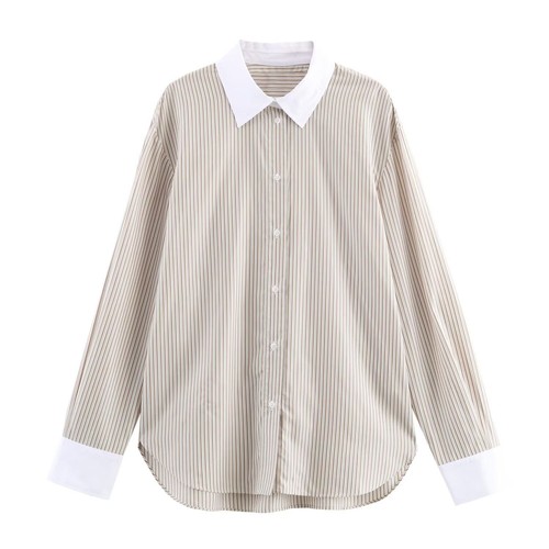 Striped Shirt Women's Blouse Trendy Color Block KUN-00072
