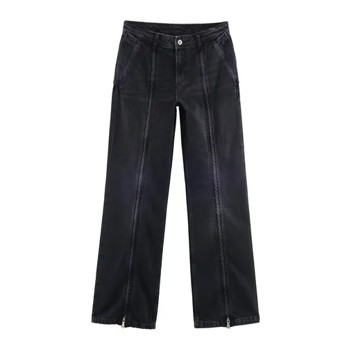 Jean large pour femme, pantalon en denim classique taille mi-haute KUN-00013