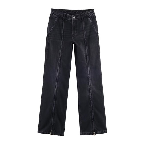 Women's Wide Leg Jeans Classic Mid Waist Denim Pants KUN-00013