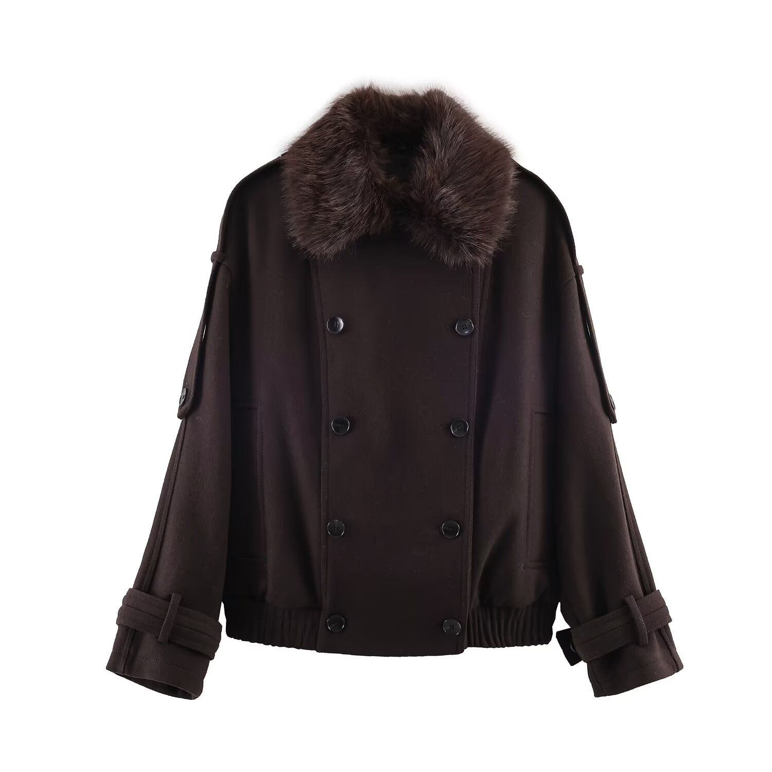 Faux Fur Collar Jacket - Trendy Mixed Fabric Outerwear KUN-00150