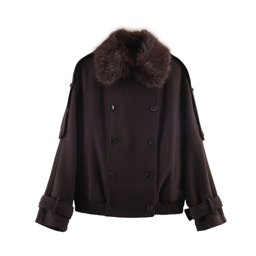 Faux Fur Collar Jacket - Trendy Mixed Fabric Outerwear KUN-00150