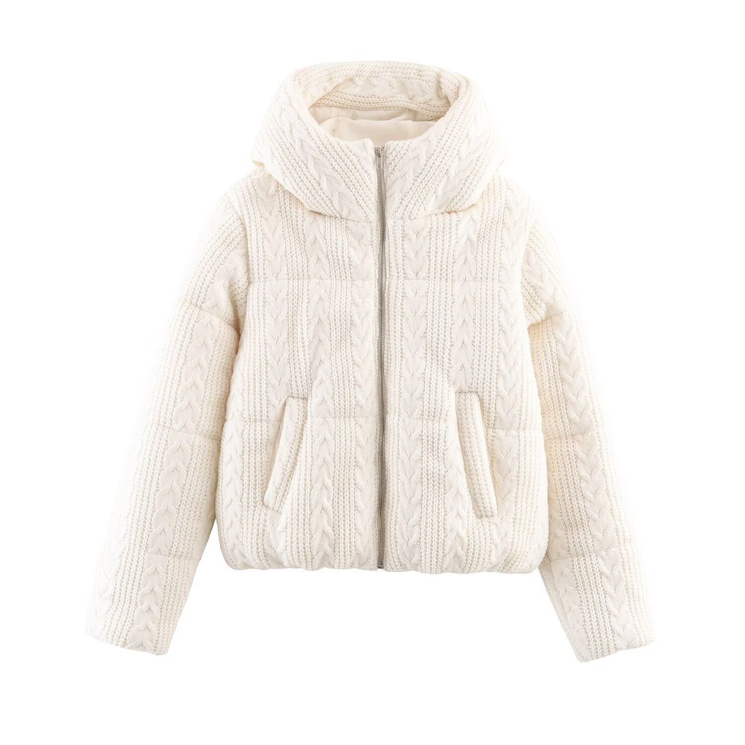 Women's Hooded Padded Cotton Jacket Braided Trim KUN-00024