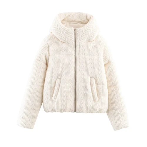 Women's Hooded Padded Cotton Jacket Braided Trim KUN-00024