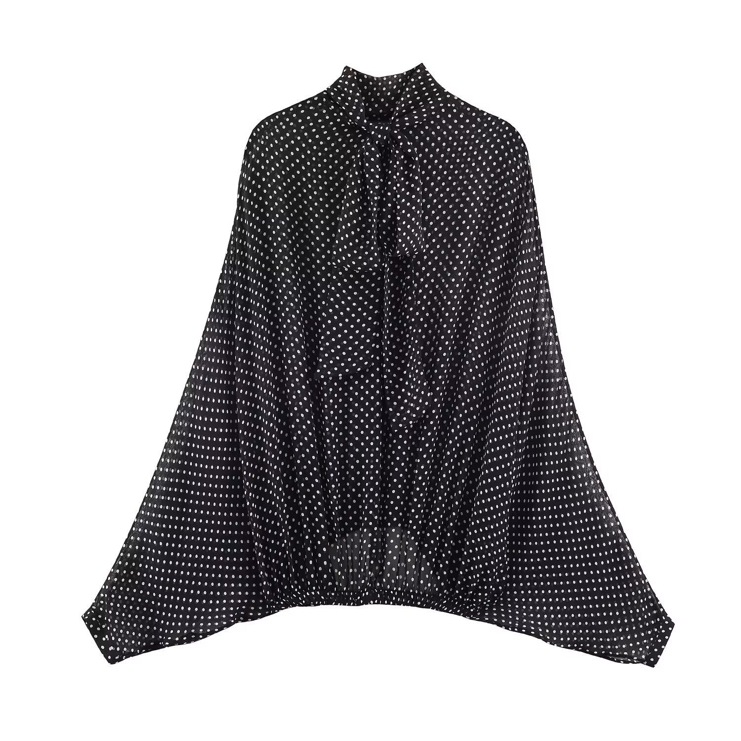 Women's Polka Dot Bow Blouse Dress KUN-00074