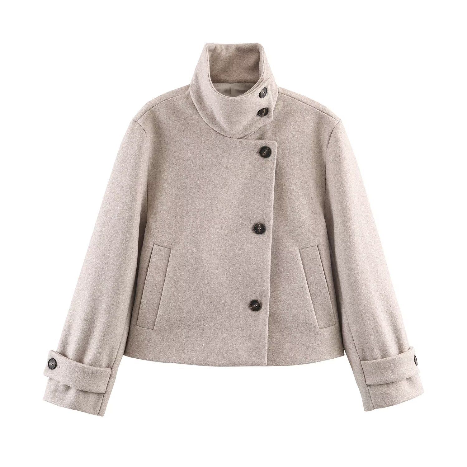 Women's Stylish Cropped Stand Collar Coat - European & American Style KUN-00032