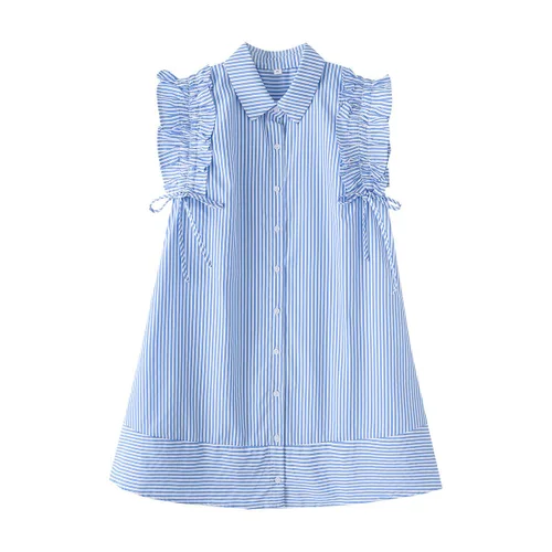 Striped Drawstring Tie Waist Dress - Classic European Style KUN-00005