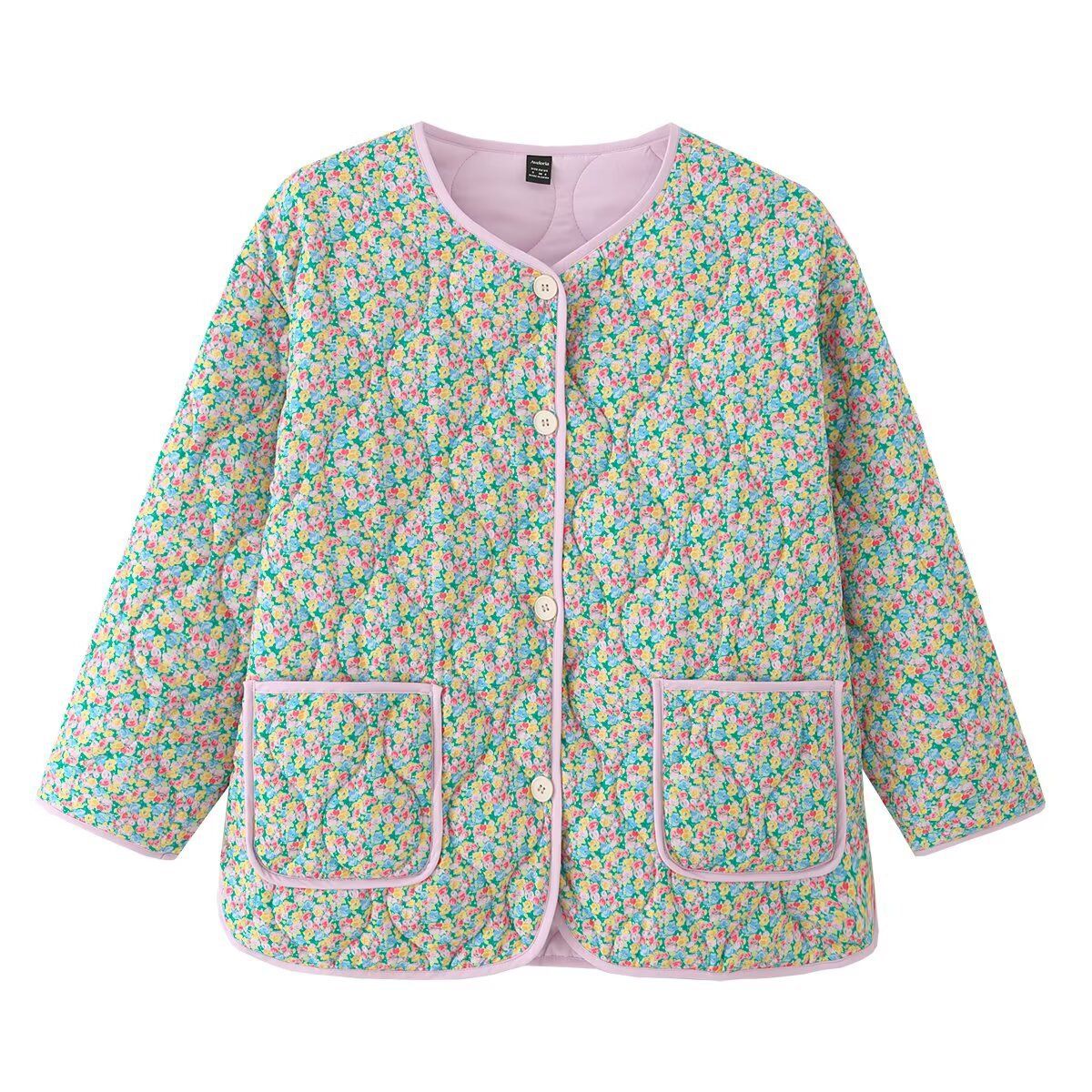 Giacca imbottita in cotone con stampa floreale, reversibile, alla moda, modello KUN-00003