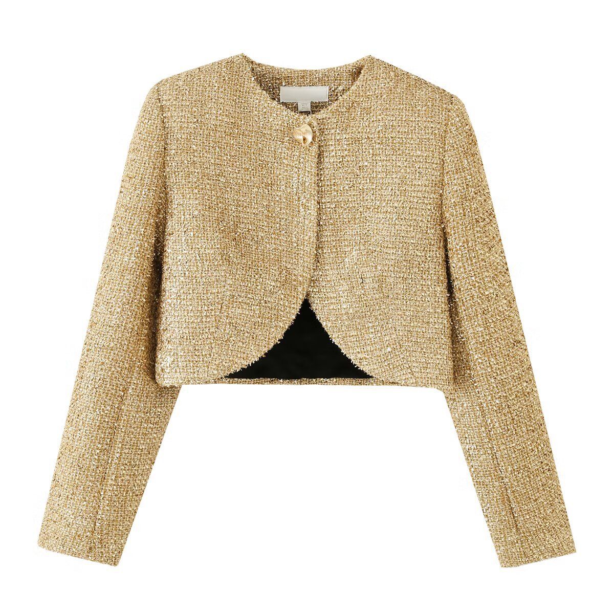 Women's Cropped Metallic Thread Jacket Padded Shoulder KUN-00055