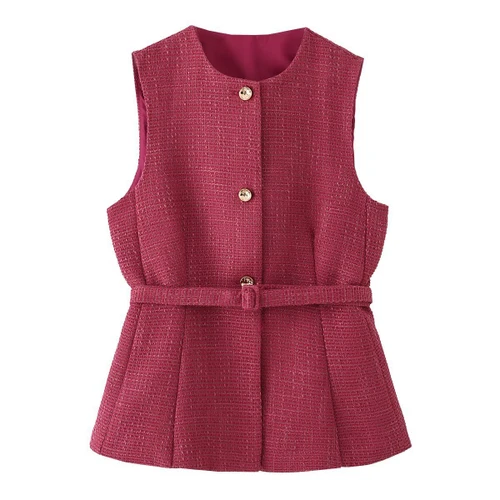 Tweed Women's Jacket with Belt - Stylish European Style KUN-00147
