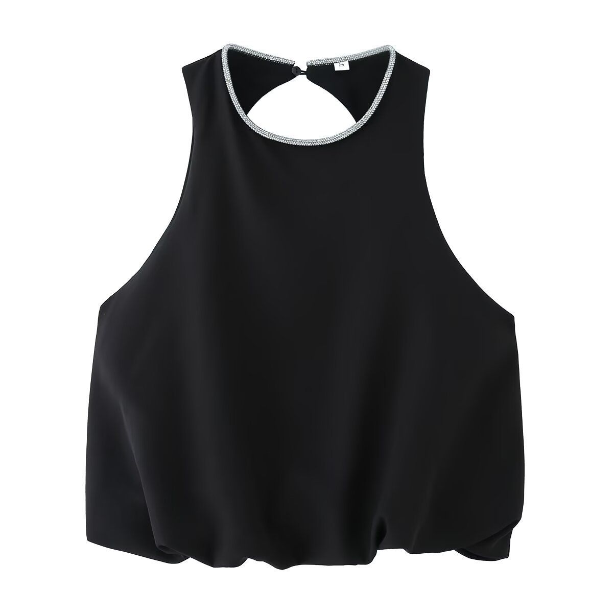 Blusa de mujer con escote abullonado y perlas, corte A, KUN-00075