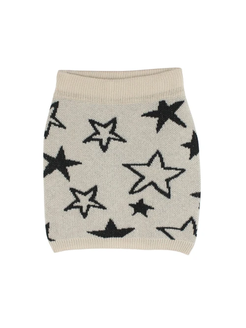 Knitted Star Print Mini Skirt Elastic Waist - Autumn Spring
