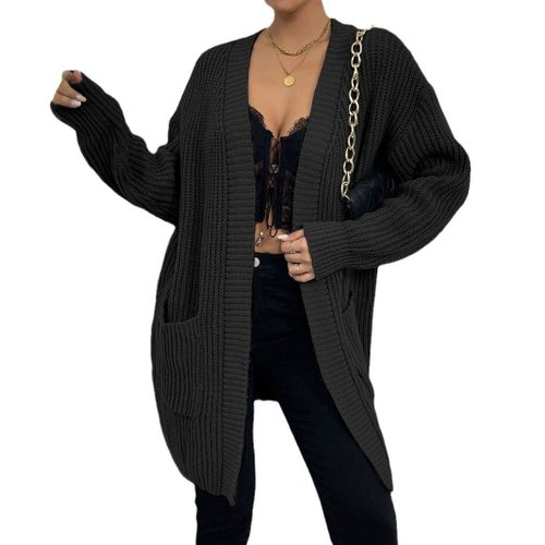 Cardigan in maglia all'ingrosso, maglione a maniche lunghe con tasche e apertura frontale, cappotto autunnale