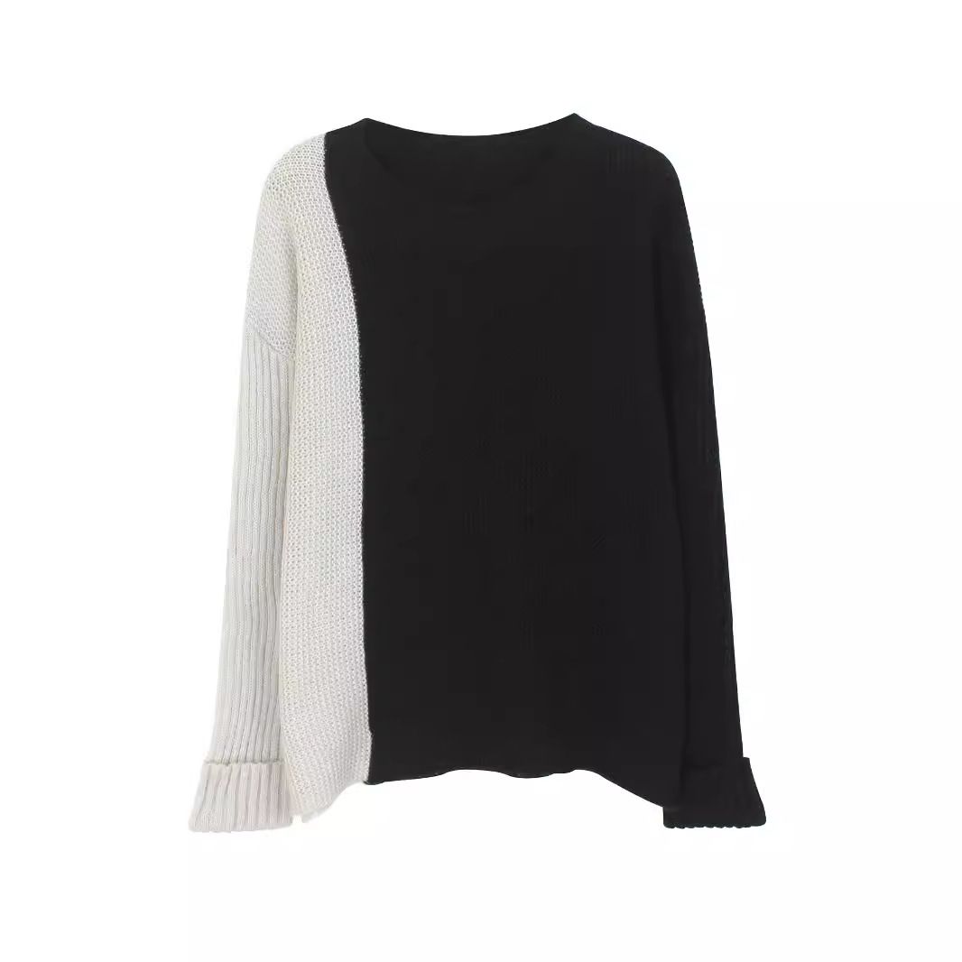 Maglione girocollo in maglia con blocchi di colore, vestibilità ampia, primavera autunno inverno SSU-00015