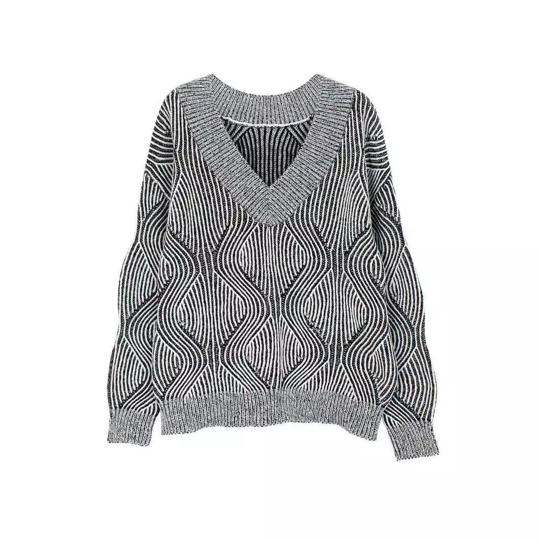 Fashionable V-Neck Knit Sweater Top - Spring Autumn Winter SSU-00011