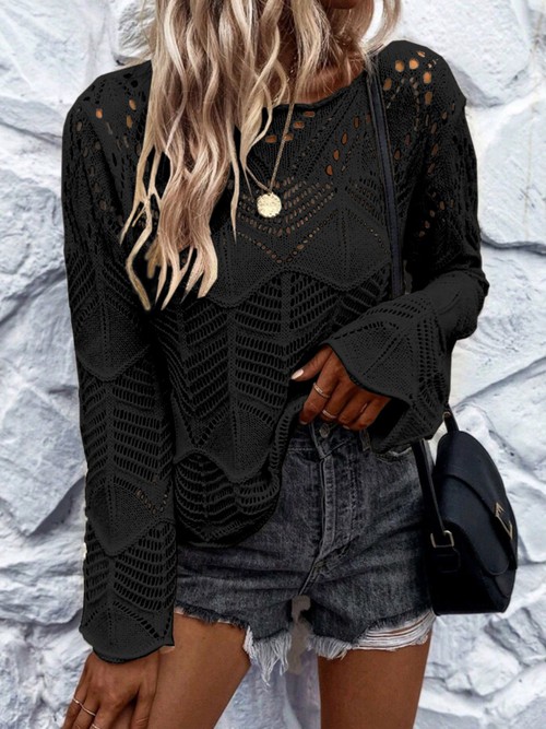 Crochet Knit Sweater Women Long Sleeve Beach Cover Up SSU-00030