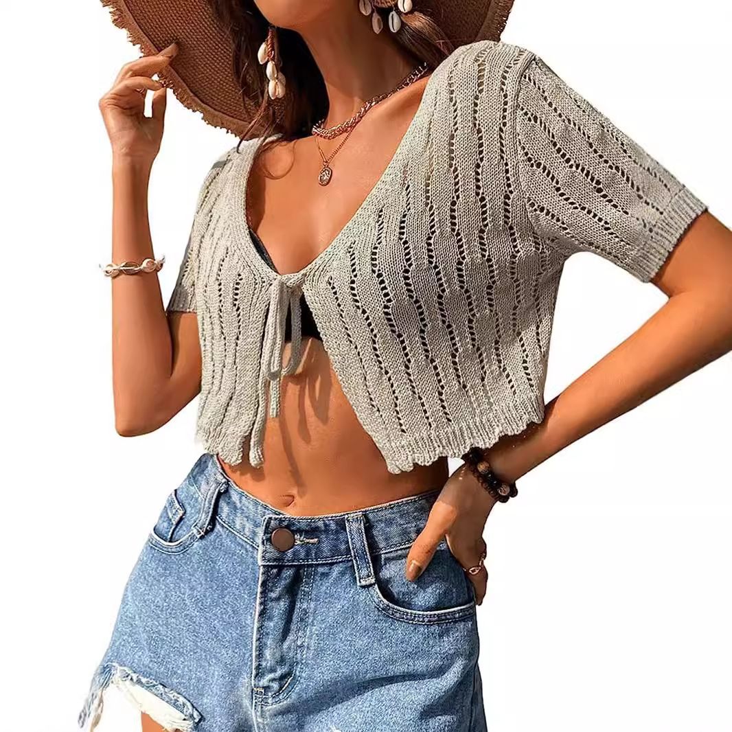 Crochet Knit Cardigan Cover Up - Lightweight Summer Beach Top