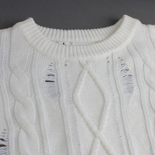 Women's Knit Sweater Long Sleeve Distressed Pullover Top SSU-00100