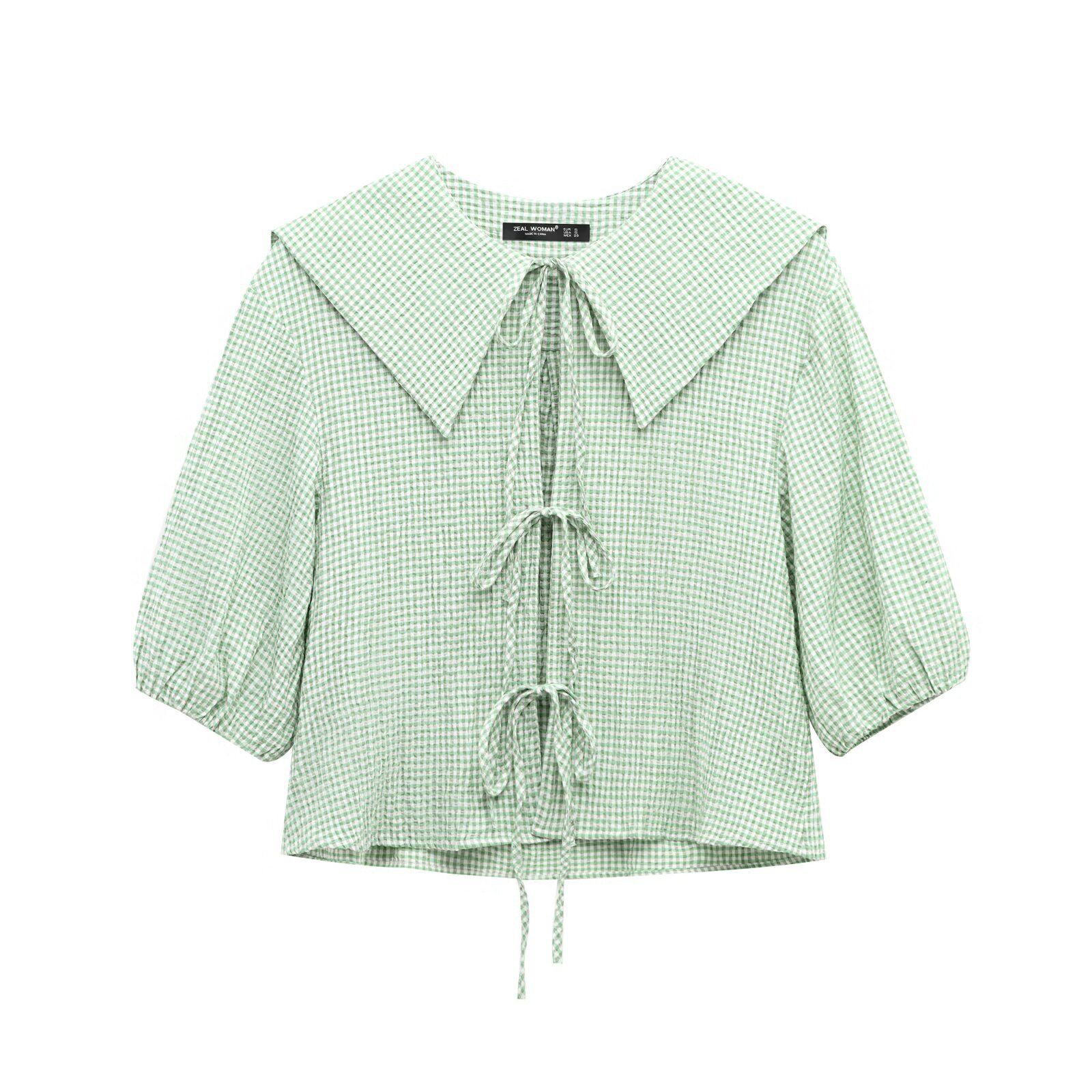 Women's Bow Tie Collar Long Sleeve Cropped Shirt KUN-00007
