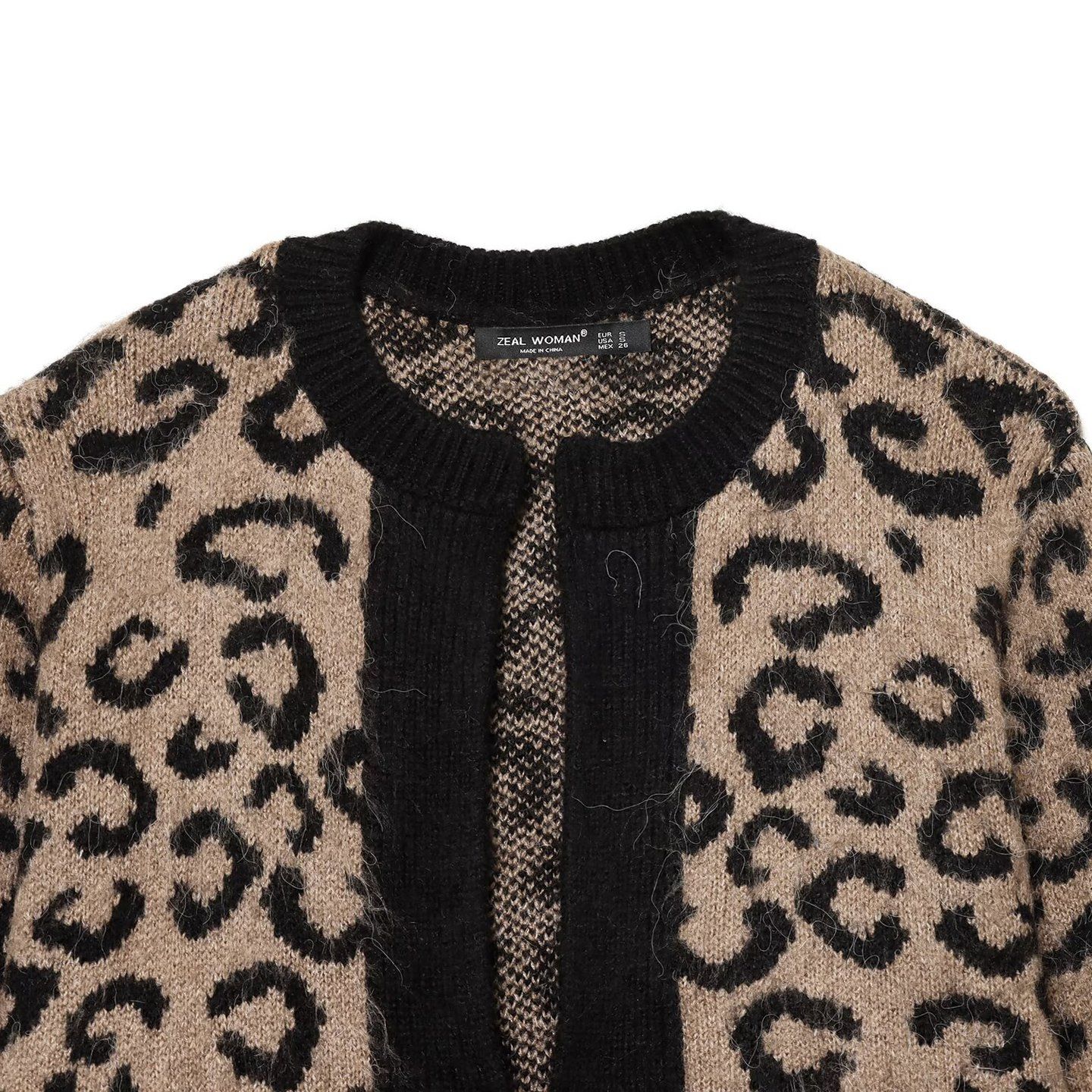 Gilet en maille - Jacquard animalier à manches longues et col rond KUN-00086