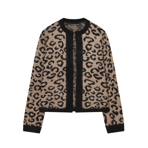 Cárdigan de punto con cuello redondo y manga larga en jacquard animal KUN-00086