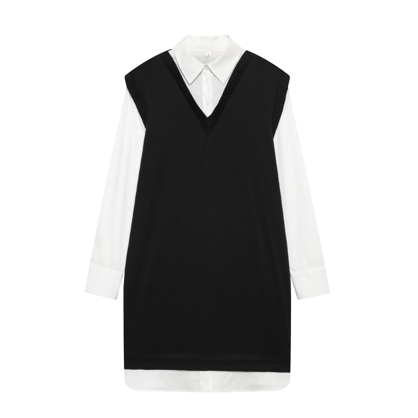 Poplin Patchwork Mini Dress Long Sleeve KUN-00012