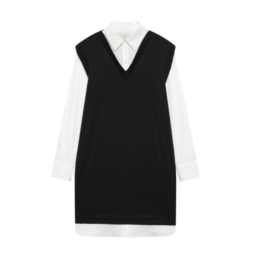 Poplin Patchwork Mini Dress Long Sleeve KUN-00012