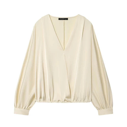 Satin V-Neck Long Sleeve Blouse KUN-00105