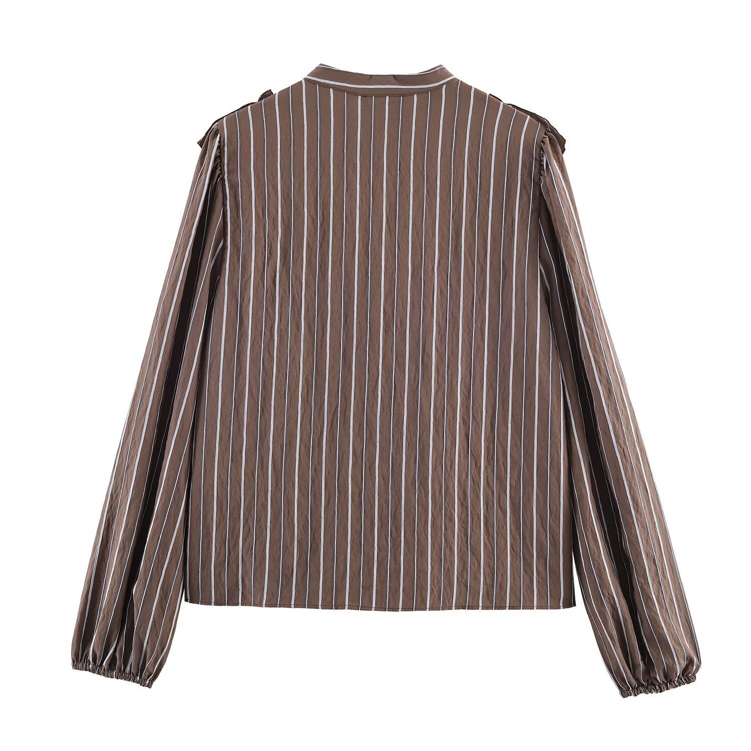 Chemise rayée à manches longues et col montant superposés KUN-00033