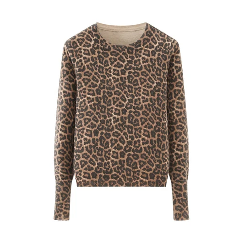Knit Top Leopard Print Crewneck Sweater KUN-00049