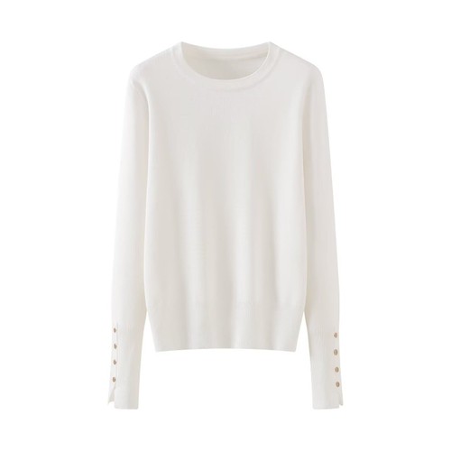 Suéter informal elegante de cuello redondo y manga larga de punto KUN-00015