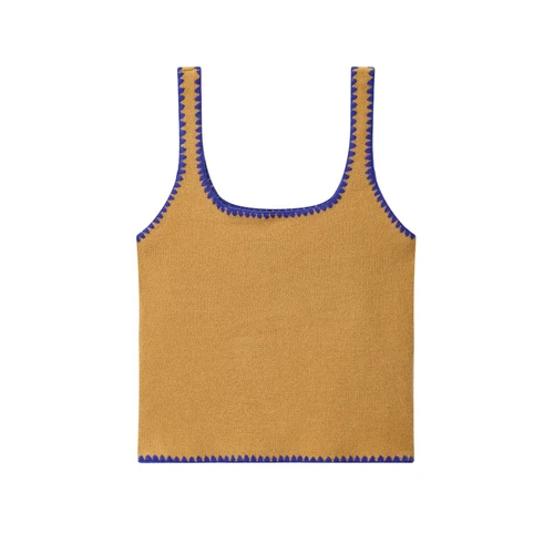 Suéter de punto con bordado de bloques de color para mujer KUN-00110