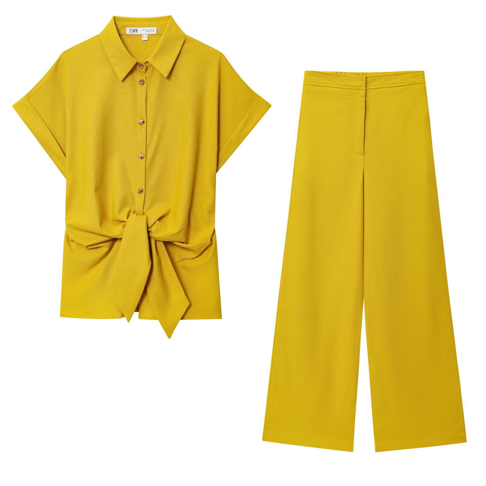 Ensemble chemise en lin mélangé et pantalon droit KUN-00045