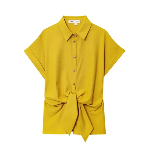 Conjunto de camisa de mezcla de lino y pantalón recto KUN-00045