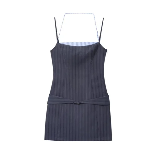 Striped Patchwork Dress Versatile European Style KUN-00067