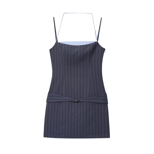 Striped Patchwork Dress Versatile European Style KUN-00067