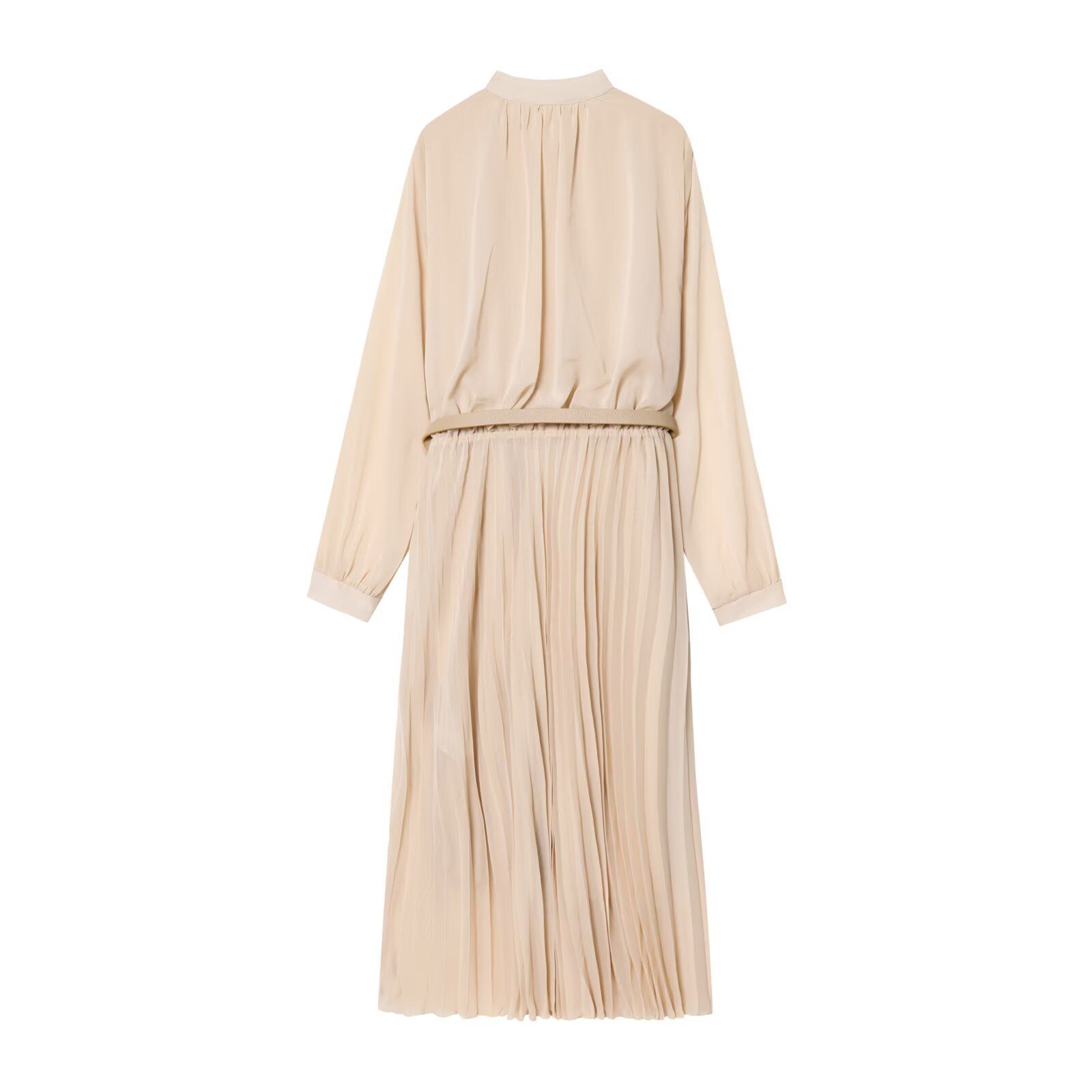 Women's Midi Dress with Belt - Pleated A-Line KUN-00068