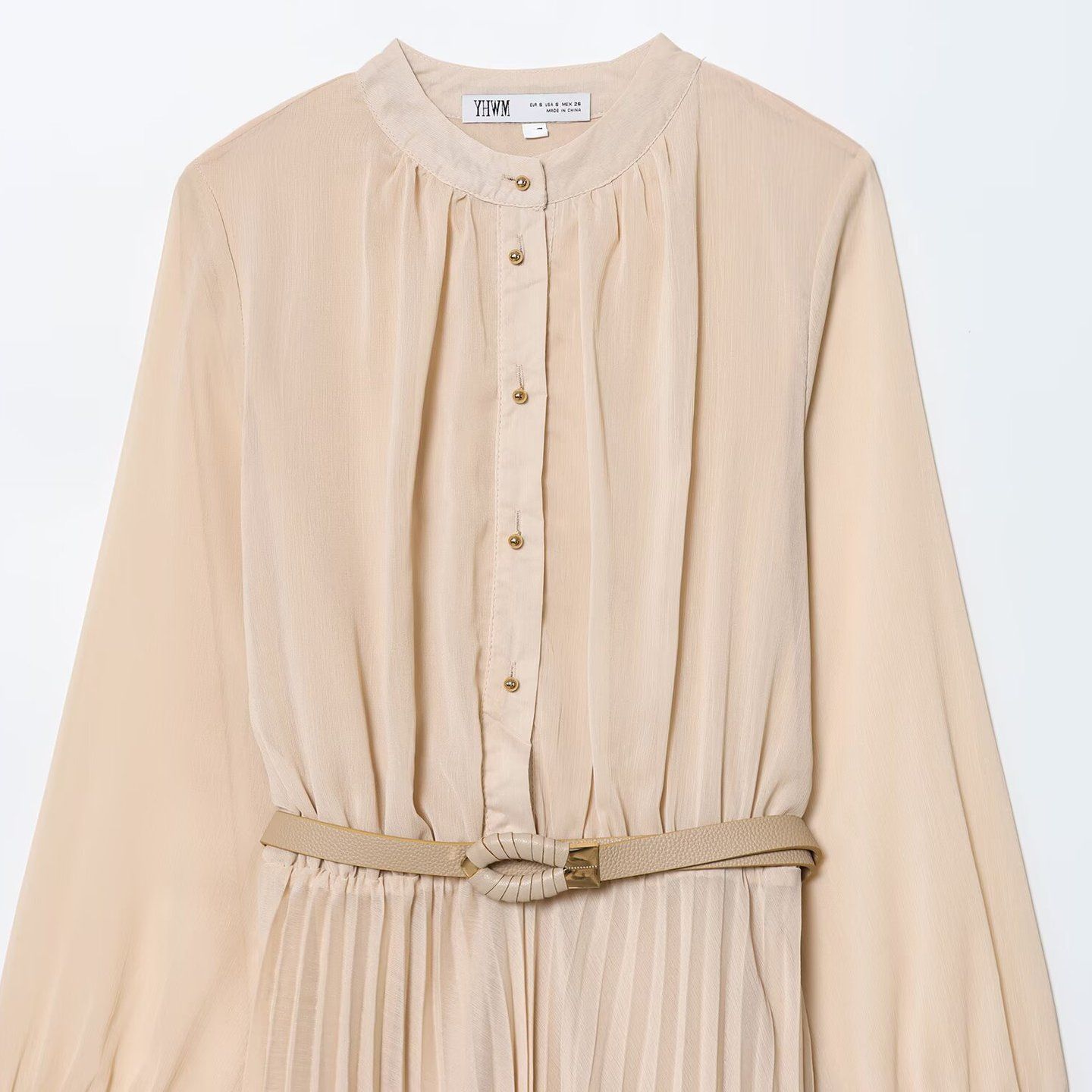 Women's Midi Dress with Belt - Pleated A-Line KUN-00068