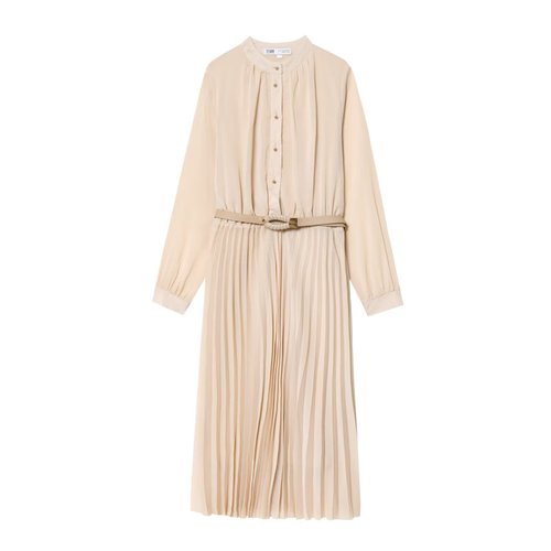 Women's Midi Dress with Belt - Pleated A-Line KUN-00068