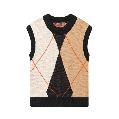 Knit Vest Top Diamond Pattern - Chic Sleeveless Sweater KUN-00065