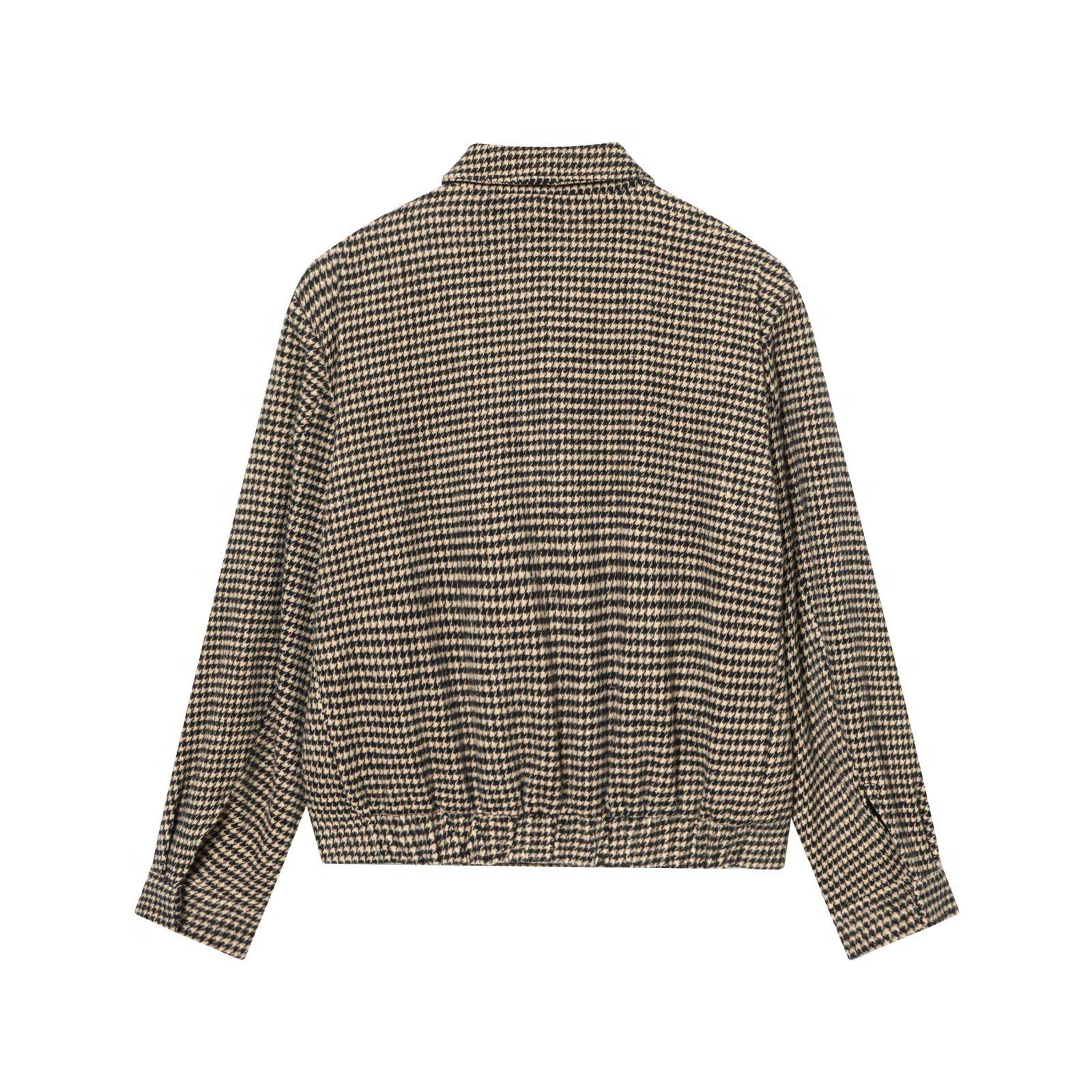 Houndstooth Padded Shoulder Bomber Jacket KUN-00042