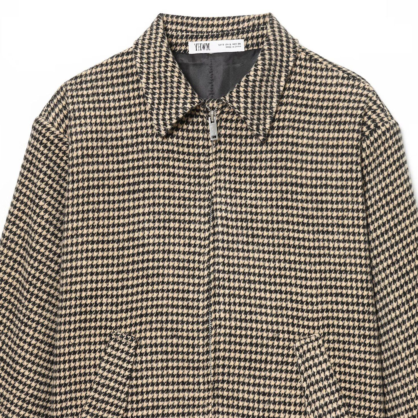Houndstooth Padded Shoulder Bomber Jacket KUN-00042
