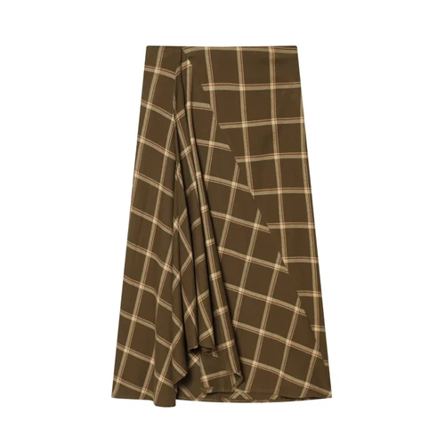 Midi Plaid Skirt - Layered Ruffle A-Line KUN-00002