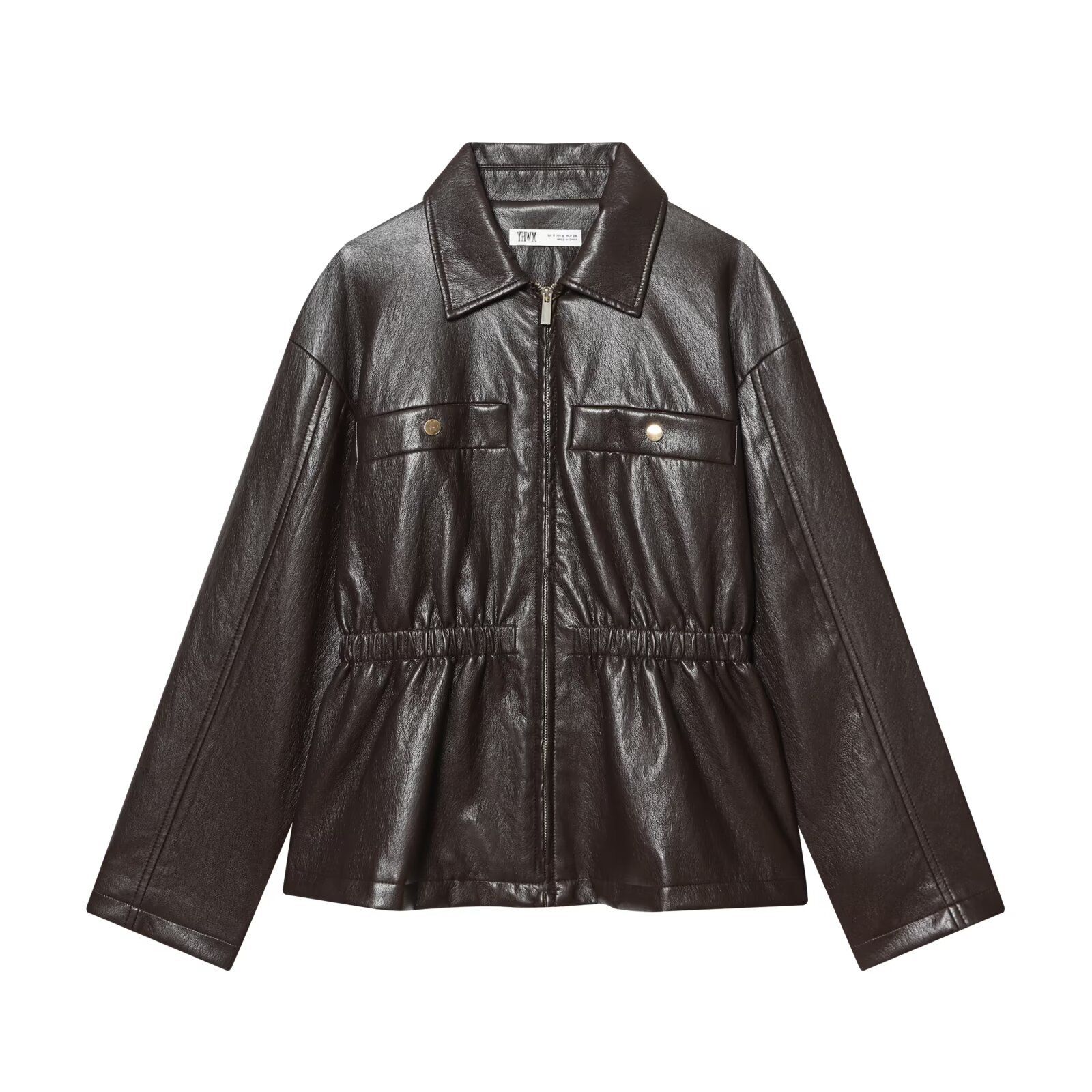 Faux Leather Jacket Elastic Waist Trendy Casual KUN-00013