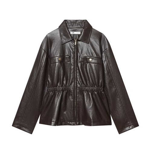 Faux Leather Jacket Elastic Waist Trendy Casual KUN-00013