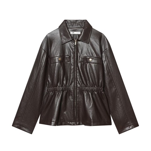 Chaqueta de piel sintética con cintura elástica, moderna y casual KUN-00013