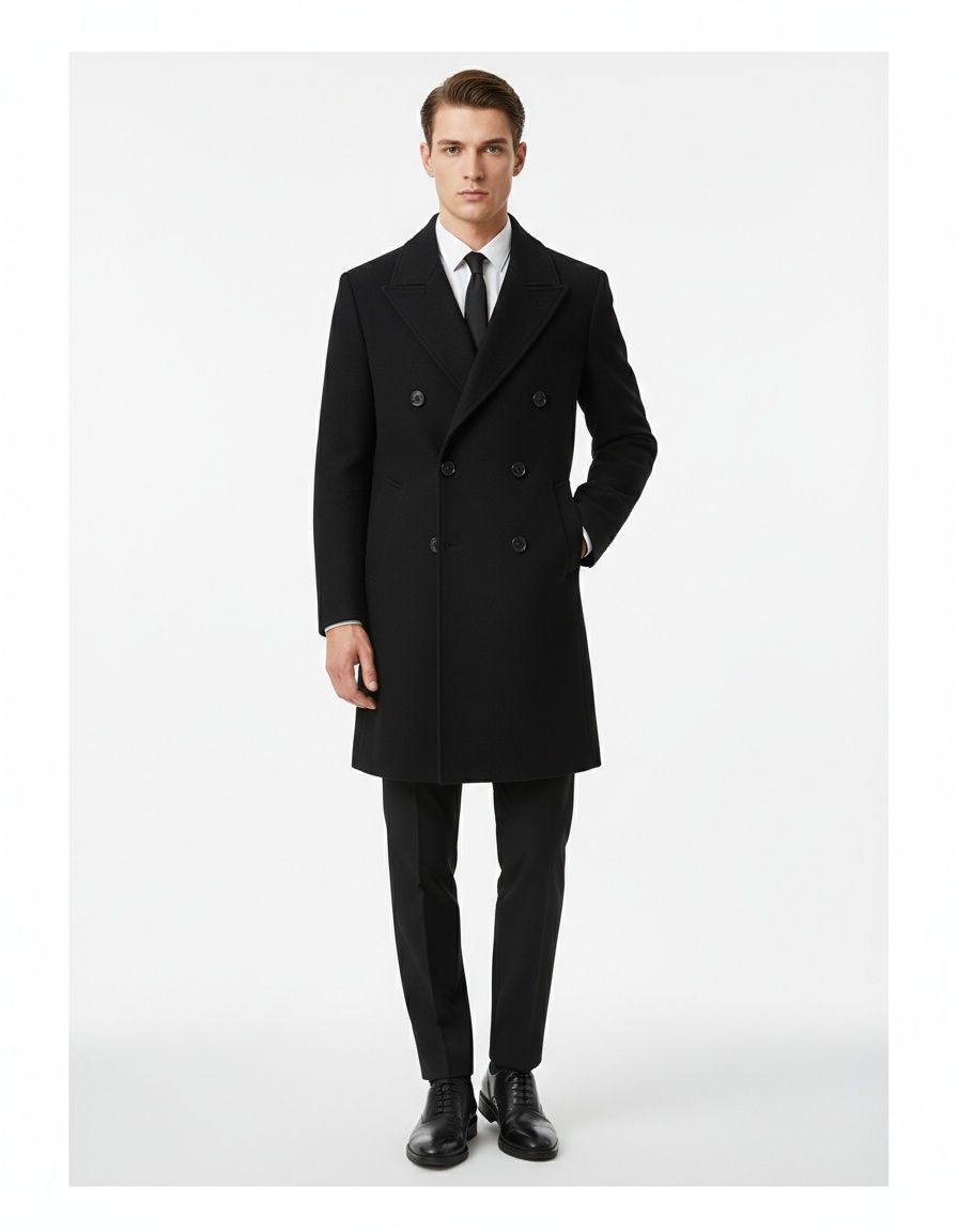 Men’s Double-Breasted Extra Long Wool Trench Coat