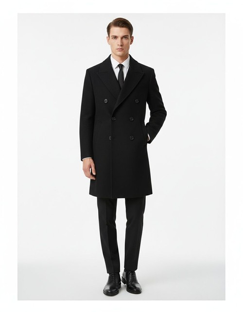 Men’s Double-Breasted Extra Long Wool Trench Coat